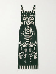 Lakshya belted printed cotton and silk-blend midi dress