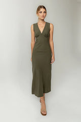 Hailey Lace Trim Maxi Dress in Olive FINAL SALE