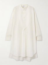 Asymmetric pleated cotton-blend poplin midi dress