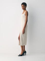 Squareneck matte satin dress with thigh slit