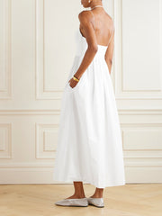 Gathered organic cotton-poplin midi dress