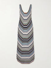 Striped metallic crochet-knit midi dress
