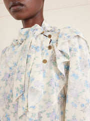 Batacalla scarf-detailed ruffled floral-print silk-crepe de chine midi dress