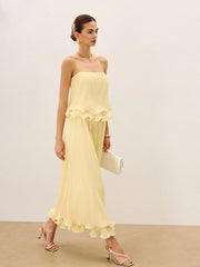 Pleated Layered Ruffle Skirt Set