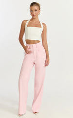 Melissa Pants - Pleat Front Wide Leg Tailored Pants in Pink