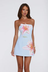 Soft Lily Strapless Mini Dress Blue