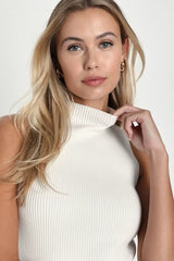 Seasonal Sophistication Ivory Ribbed Mock Neck Sweater Tank Top