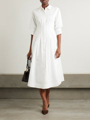 Jazz pleated cotton-blend poplin midi shirt dress