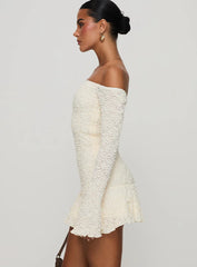 Vancesca Off Shoulder Long Sleeve Mini Dress Cream