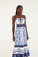 Off-White Porcelain Garden Cut-Out Midi Dress