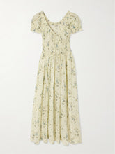 Ashlynn tie-detailed shirred floral-print organic cotton-voile midi dress