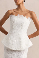 Delvine | White Lace Bandeau Corset Maxi Dress