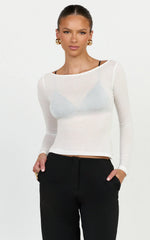 Madi Top - Long Sleeve Sheer Slub Jersey Top in White