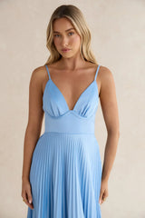 Ray Of Sunlight Plisse Satin Maxi Dress Blue