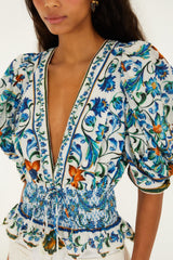 Off-White Flora Tile Smocked Blouse