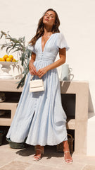 Elegant Button-Front Flowy Maxi Dress for Women