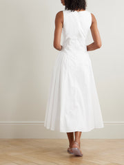 Gwen paneled pleated cotton-blend poplin midi dress