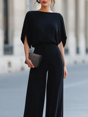 Draped Boat Neck Top And Wide Leg Pants Set