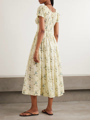 Ashlynn tie-detailed shirred floral-print organic cotton-voile midi dress