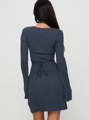 Liberte Ribbed Long Sleeve Mini Dress Charcoal