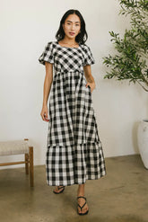 Jenna Gingham Maxi Dress in Black FINAL SALE
