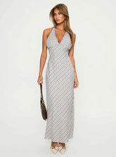 Evienna Halter Maxi Dress Blue Check
