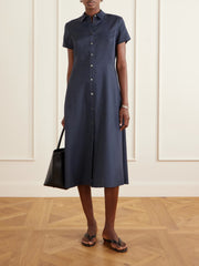 Belted pleated satin midi dress