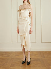 Salm frayed ruffled wool and silk-blend cady midi dress