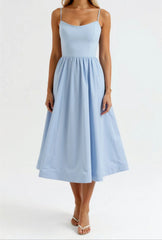 Wedding Guest Dress, Elegant Corset Midi Dress for Women - White, Light Blue, Pink, Purple