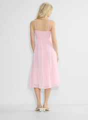 Chiffon tiered V-neck midi dress— villa pink