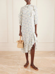 Batacalla scarf-detailed ruffled floral-print silk-crepe de chine midi dress