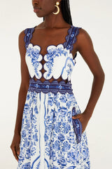 Off-White Porcelain Garden Cut-Out Midi Dress