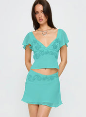 Pappilion Asymmetrical Mini Skirt Aqua