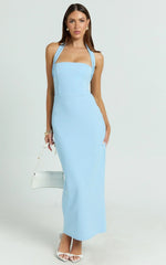 Salome Midi Dress - Halter Neck Column Dress in Blue