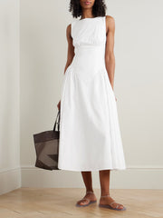 Gwen paneled pleated cotton-blend poplin midi dress