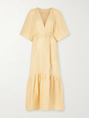 Audacieuse belted tiered linen midi dress