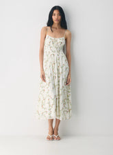 Sleeveless crepe maxi dress with floral pattern