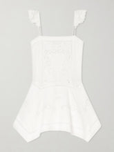 Asymmetric embroidered linen and cotton-blend midi dress