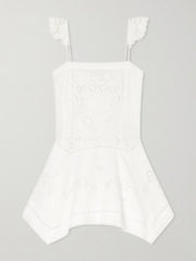 Asymmetric embroidered linen and cotton-blend midi dress