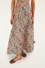 Off-White Peasant Floral Butterflies Maxi Skirt