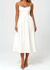 Wedding Guest Dress, Elegant Corset Midi Dress for Women - White, Light Blue, Pink, Purple
