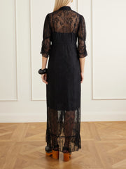 Tie-detailed ruffled lace midi dress
