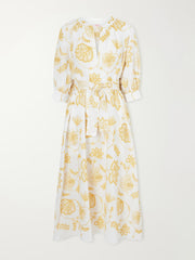 Sari Anjana belted embroidered cotton-blend midi dress