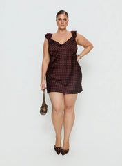 Kamillah Frill Mini Dress Burgundy Polka Dot Curve