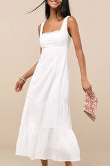 Esmeray White Lace Sleeveless Tiered Midi Dress