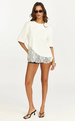 Abby Top - Asym Tee with Lace Trim in White