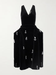 Embellished padded cotton-velvet midi dress