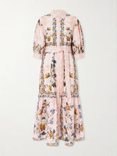 Bianca belted printed linen and cotton-blend midi dress