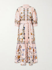 Bianca belted printed linen and cotton-blend midi dress