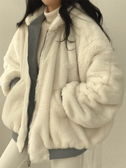 Daniela Teddy Oversize Jacket Women – Soft Reversible Bomber with Pockets & Streetwear Style
